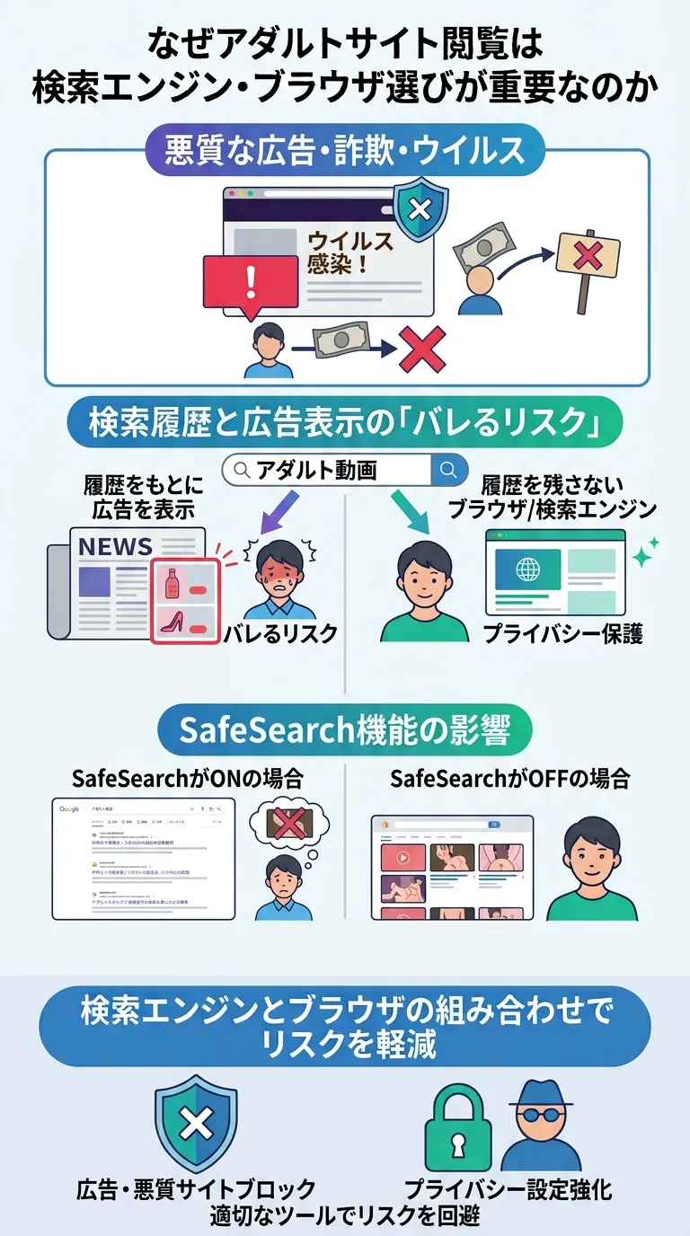 なぜアダルトサイト閲覧は検索エンジン・ブラウザ選びが重要なのか